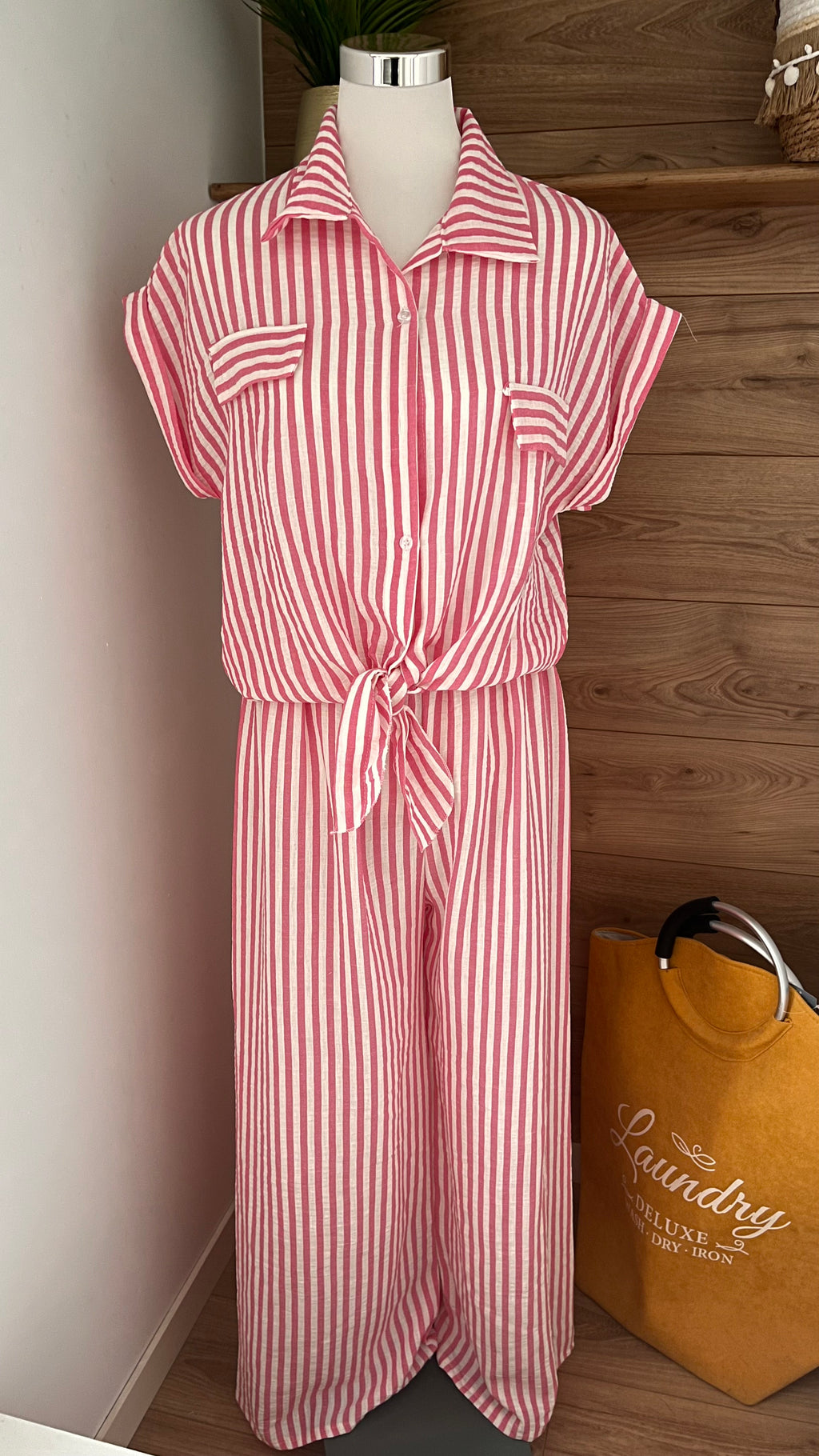 Ensemble Rayé Chemise Nouée & Pantalon - 65% Viscose - Fabrication Italie