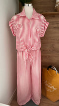 Ensemble Rayé Chemise Nouée & Pantalon - 65% Viscose - Fabrication Italie