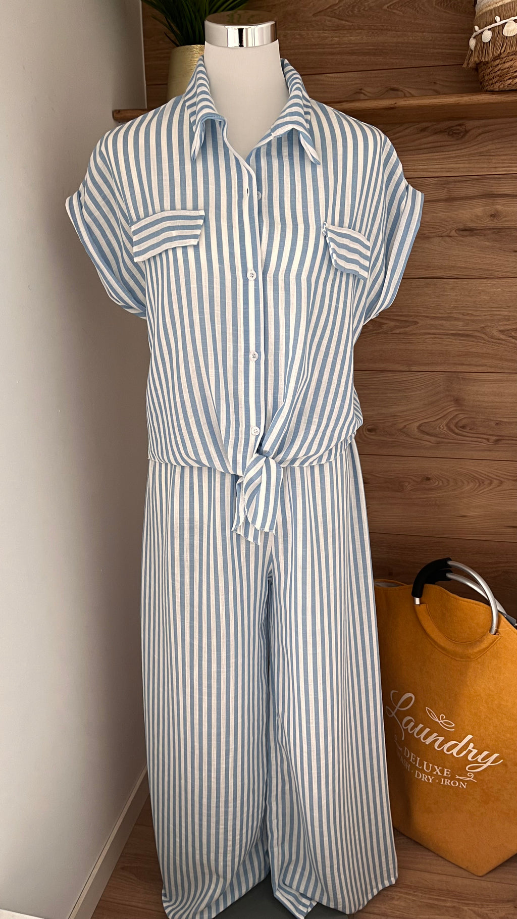 Ensemble Rayé Chemise Nouée & Pantalon - 65% Viscose - Fabrication Italie