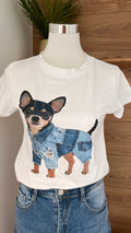 T-shirt Chihuahua Col Rond Manches Courtes - 95% Coton - Fabrication Italie - Du 36 au 42