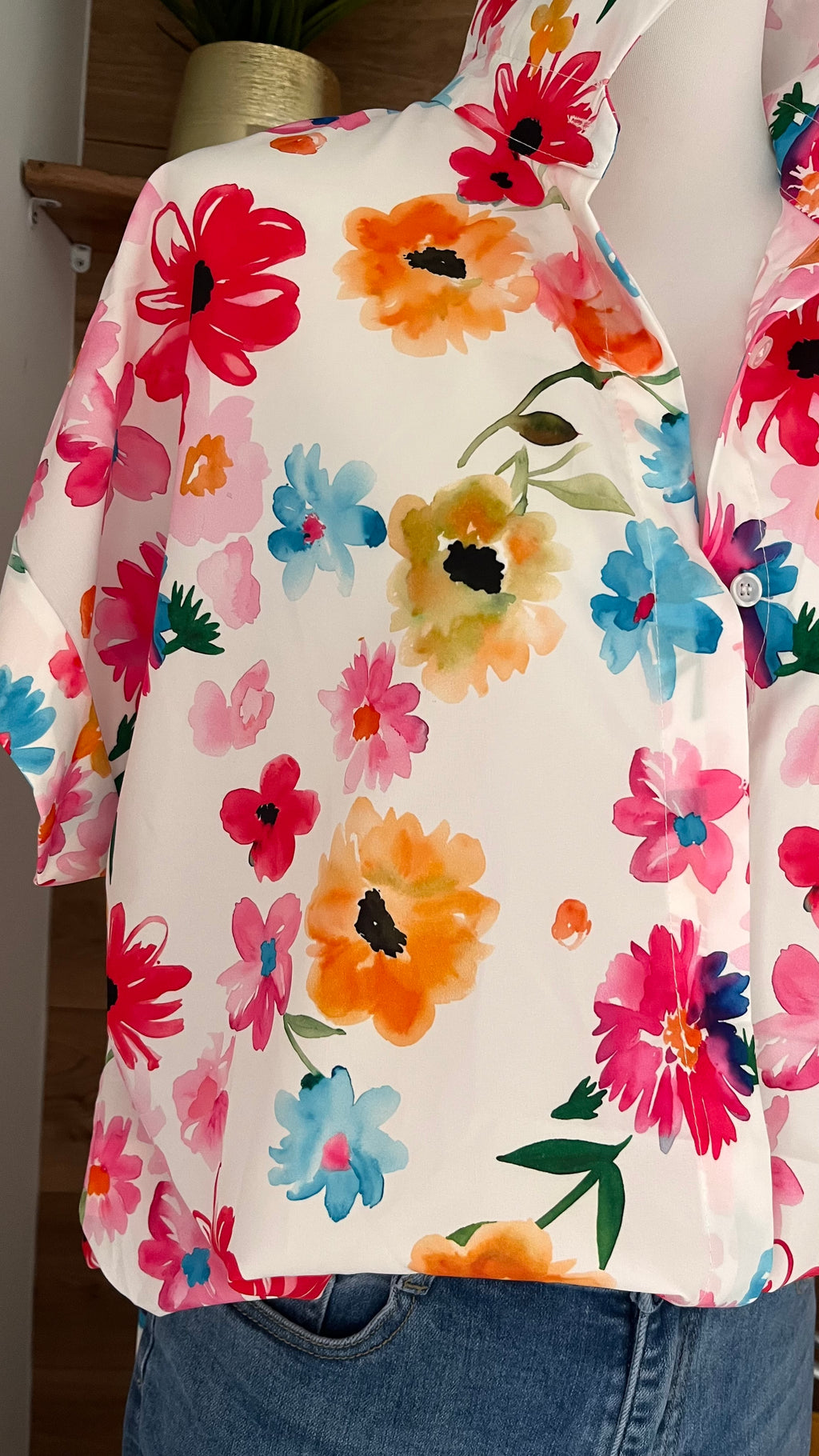 Chemise Fleurie Fond Blanc - 100% Polyester