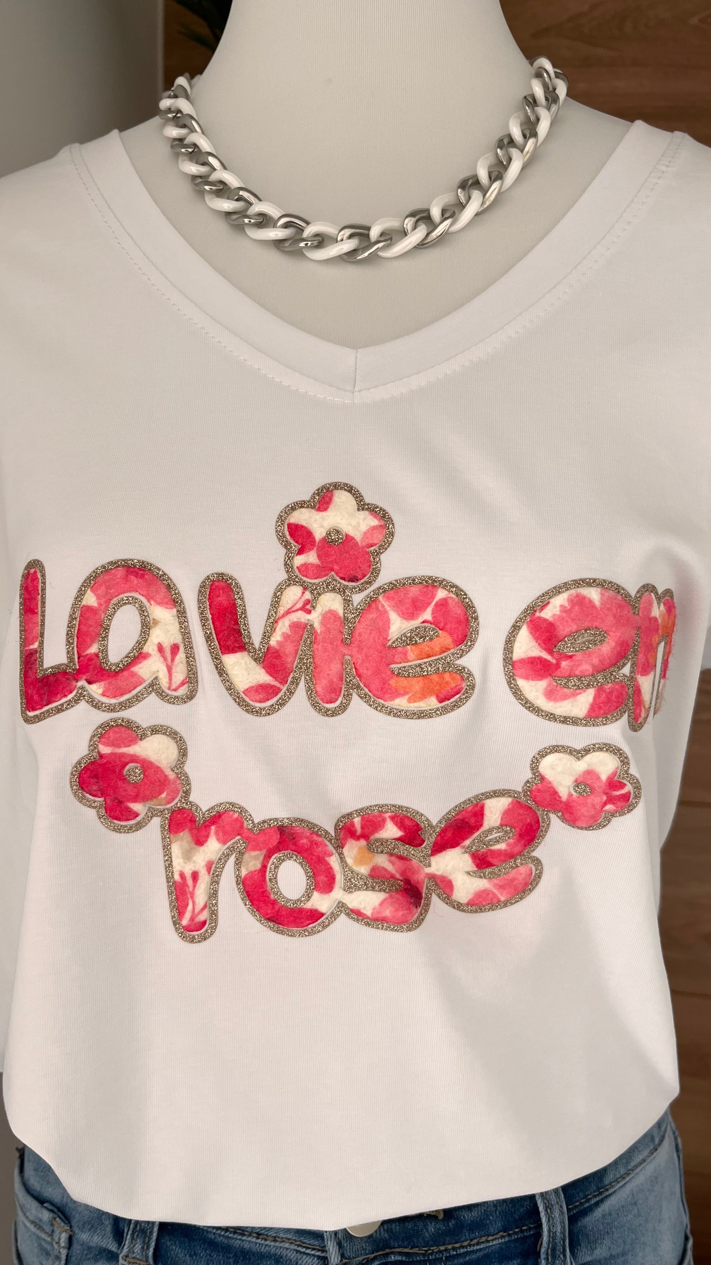 T-shirt "La Vie en Rose" - 95% Coton - Fabrication Italie