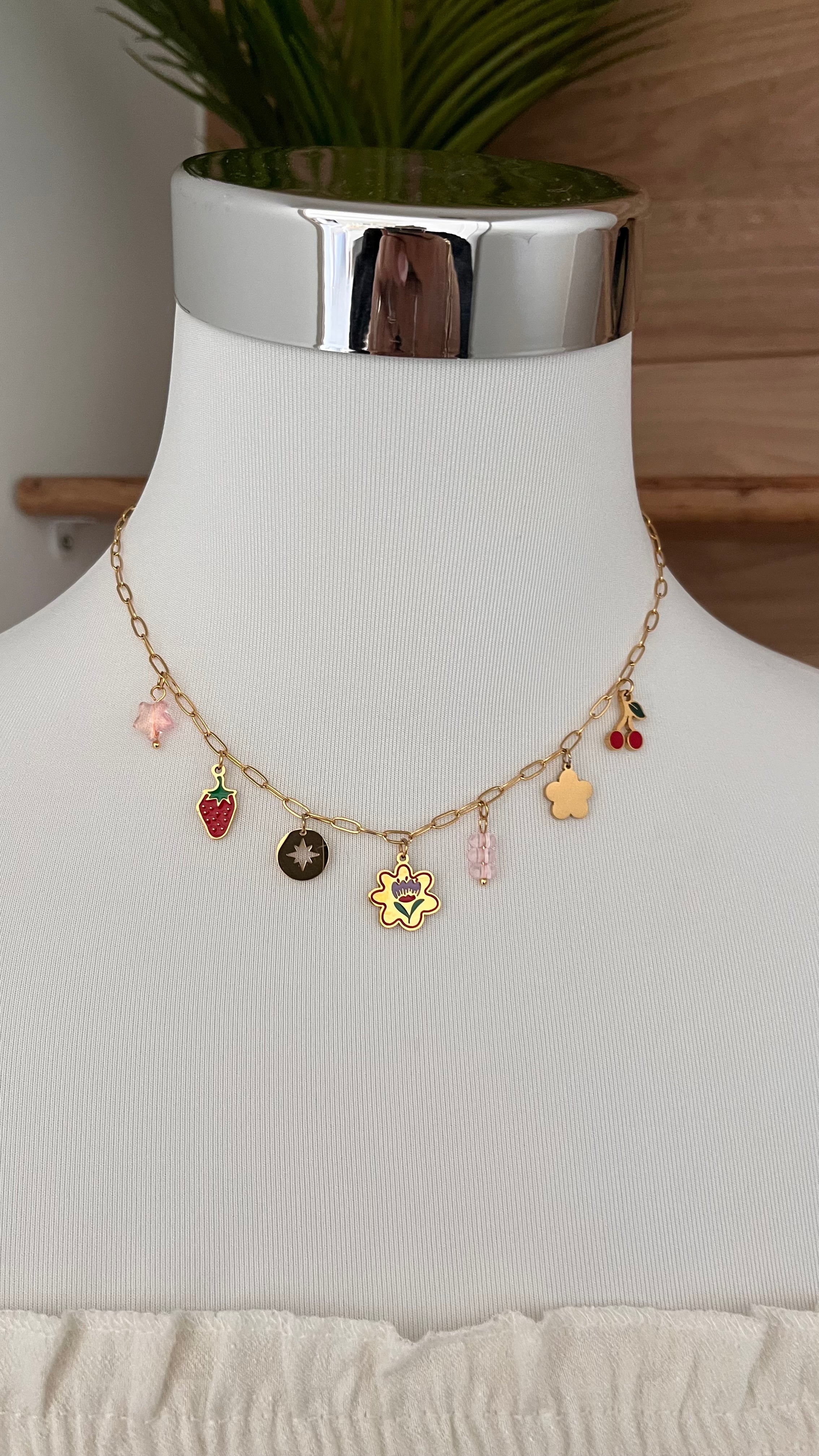 Collier Motif Fruits Original - Acier Inoxydable - Fermeture Mousqueton