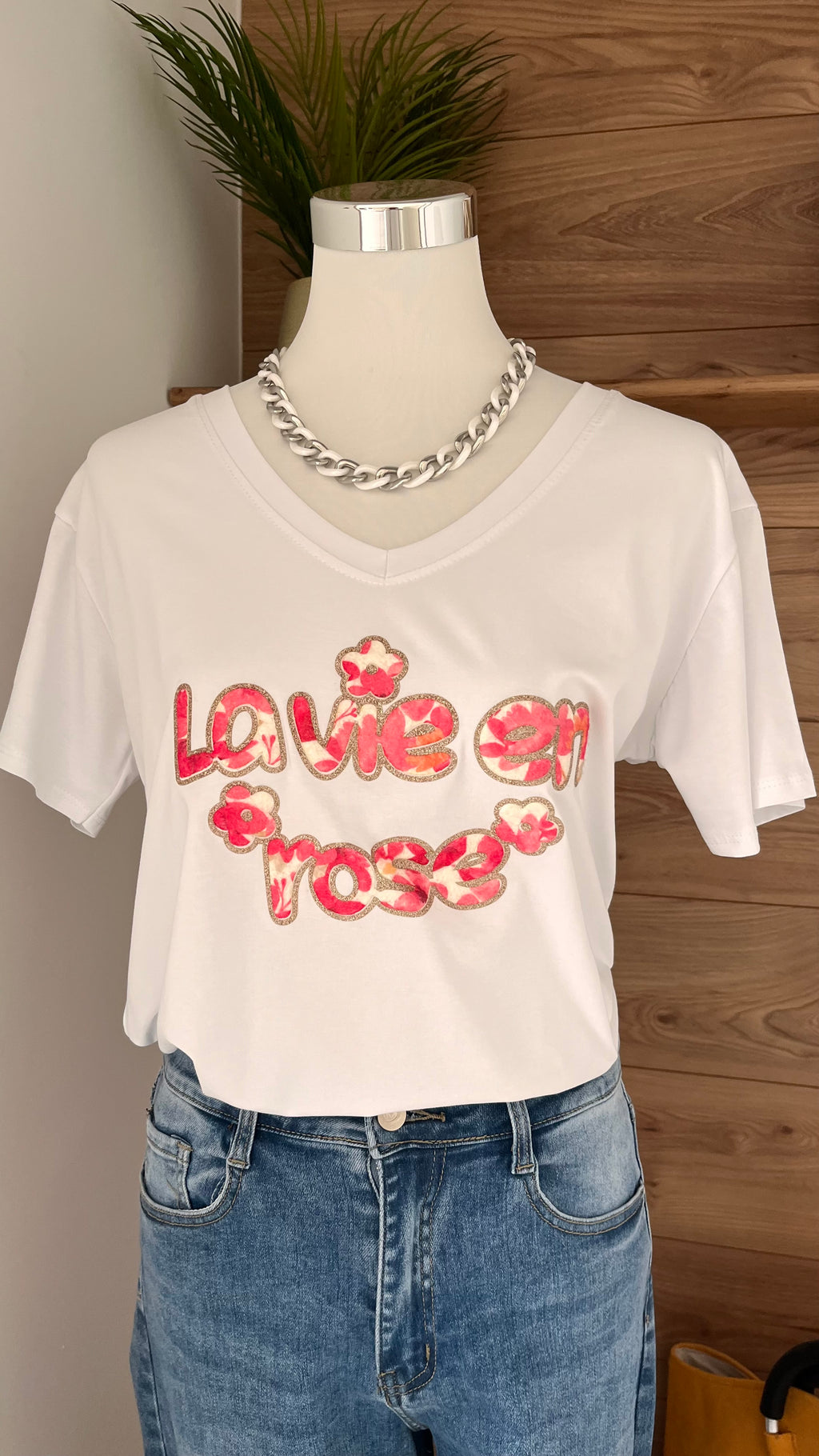 T-shirt "La Vie en Rose" - 95% Coton - Fabrication Italie