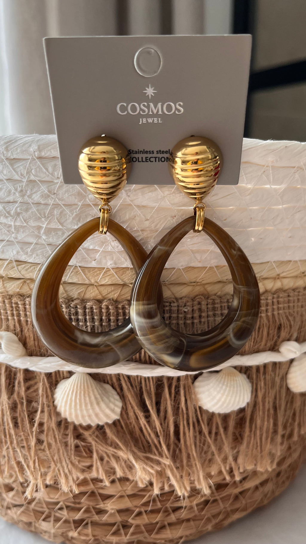 Boucles d'Oreilles Pendantes Originales - Acier Inoxydable & Résine
