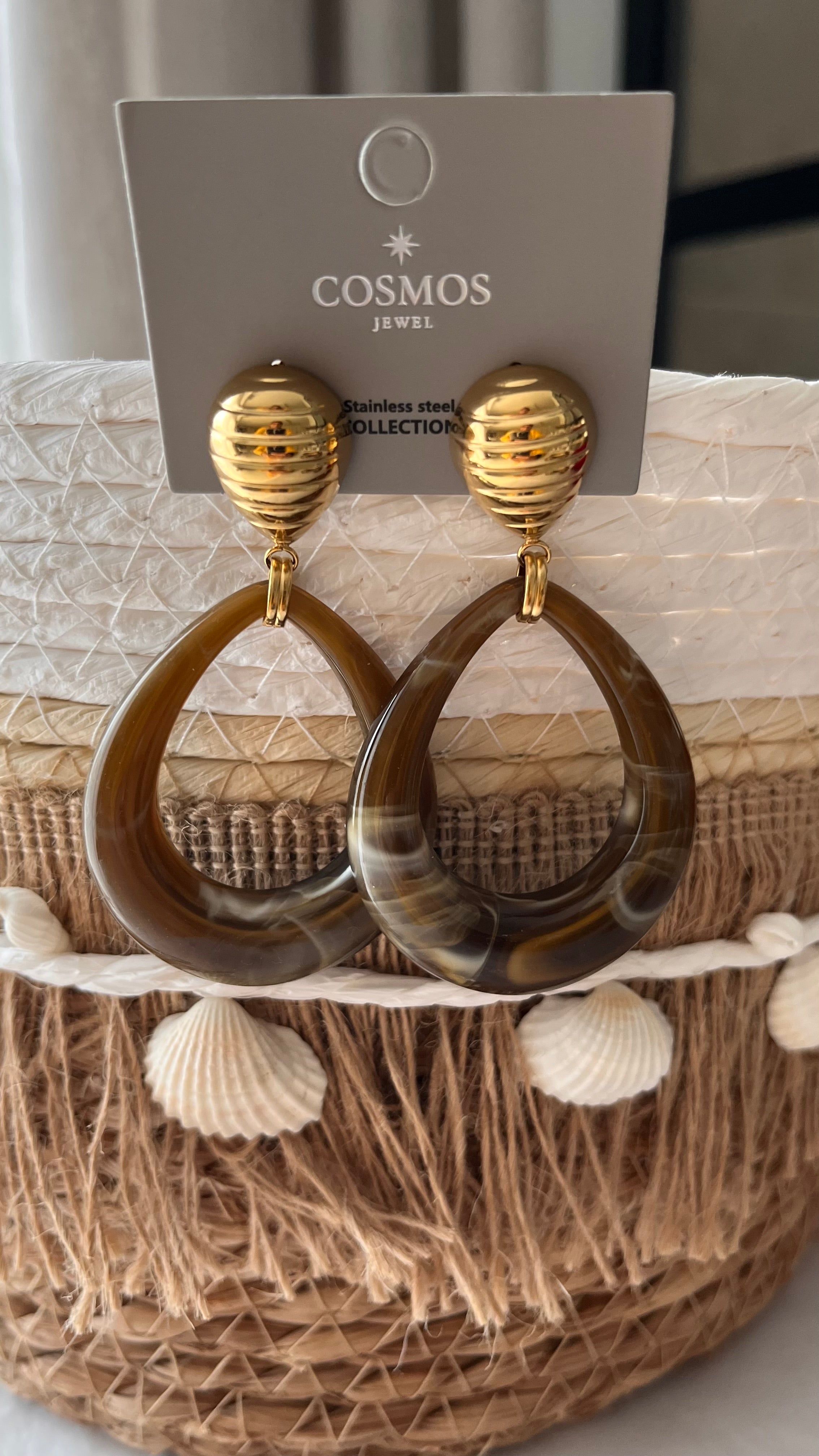 Boucles d'Oreilles Pendantes Originales - Acier Inoxydable & Résine