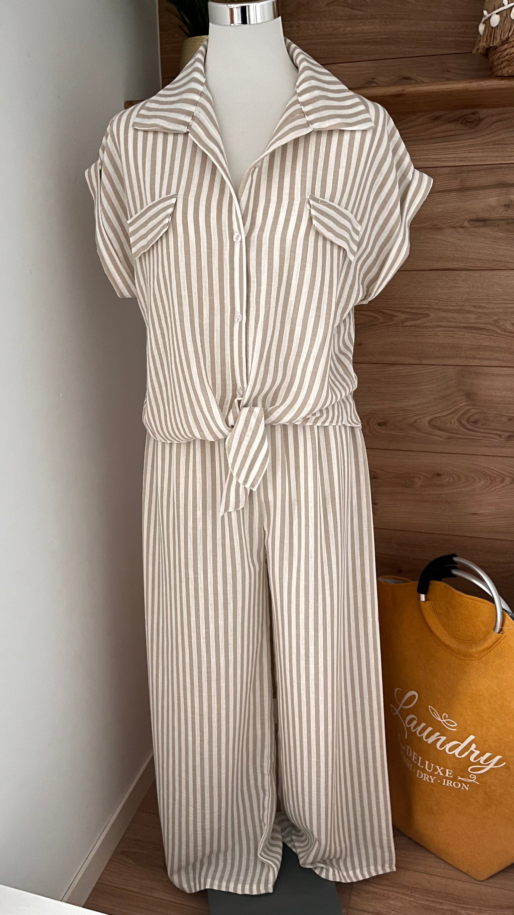 Ensemble Rayé Chemise Nouée & Pantalon - 65% Viscose - Fabrication Italie