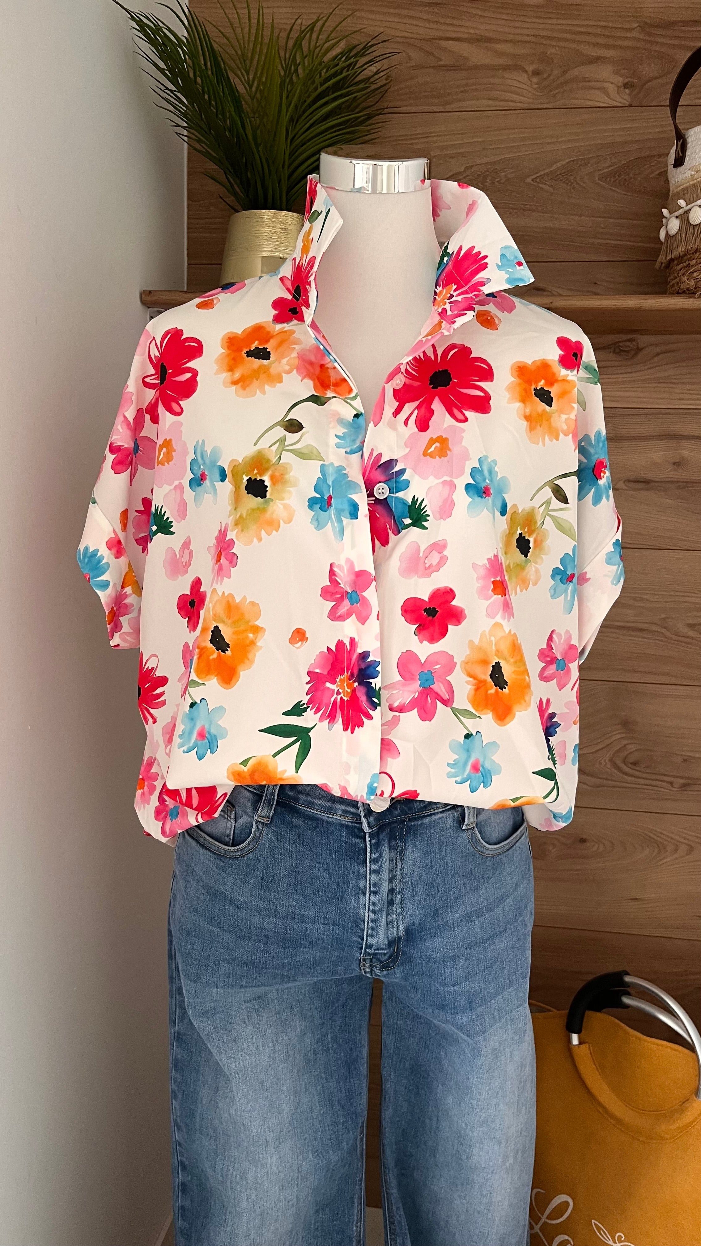 Chemise Fleurie Fond Blanc - 100% Polyester